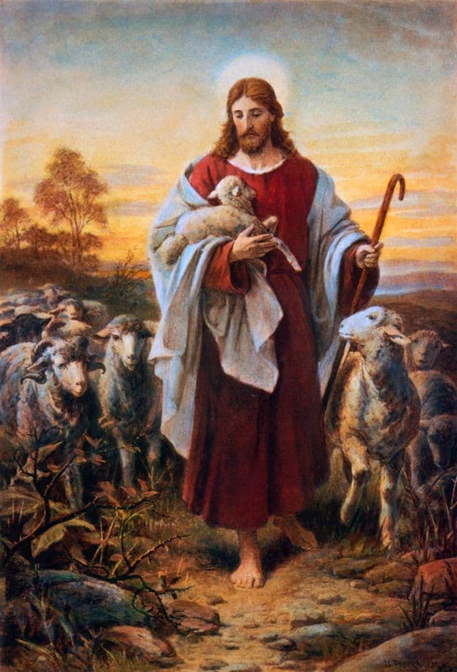 Jesus holding a lamb