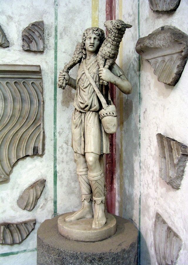 sculpture of Jesus as the Good Shepherd from the Catacomb of Callixtus